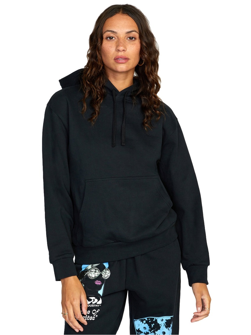 RVCA PTC Black Embroidered Logo Pullover Hoodie